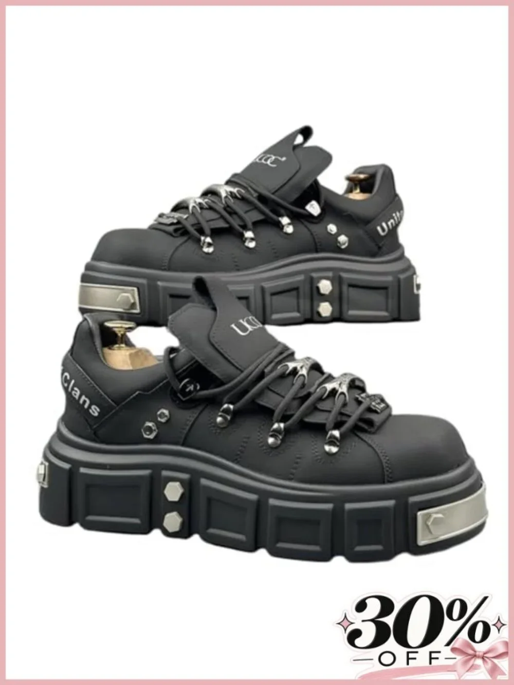 Men's Goth Combat Punk Boots Chunky Buckle Strap Rivet Embellished